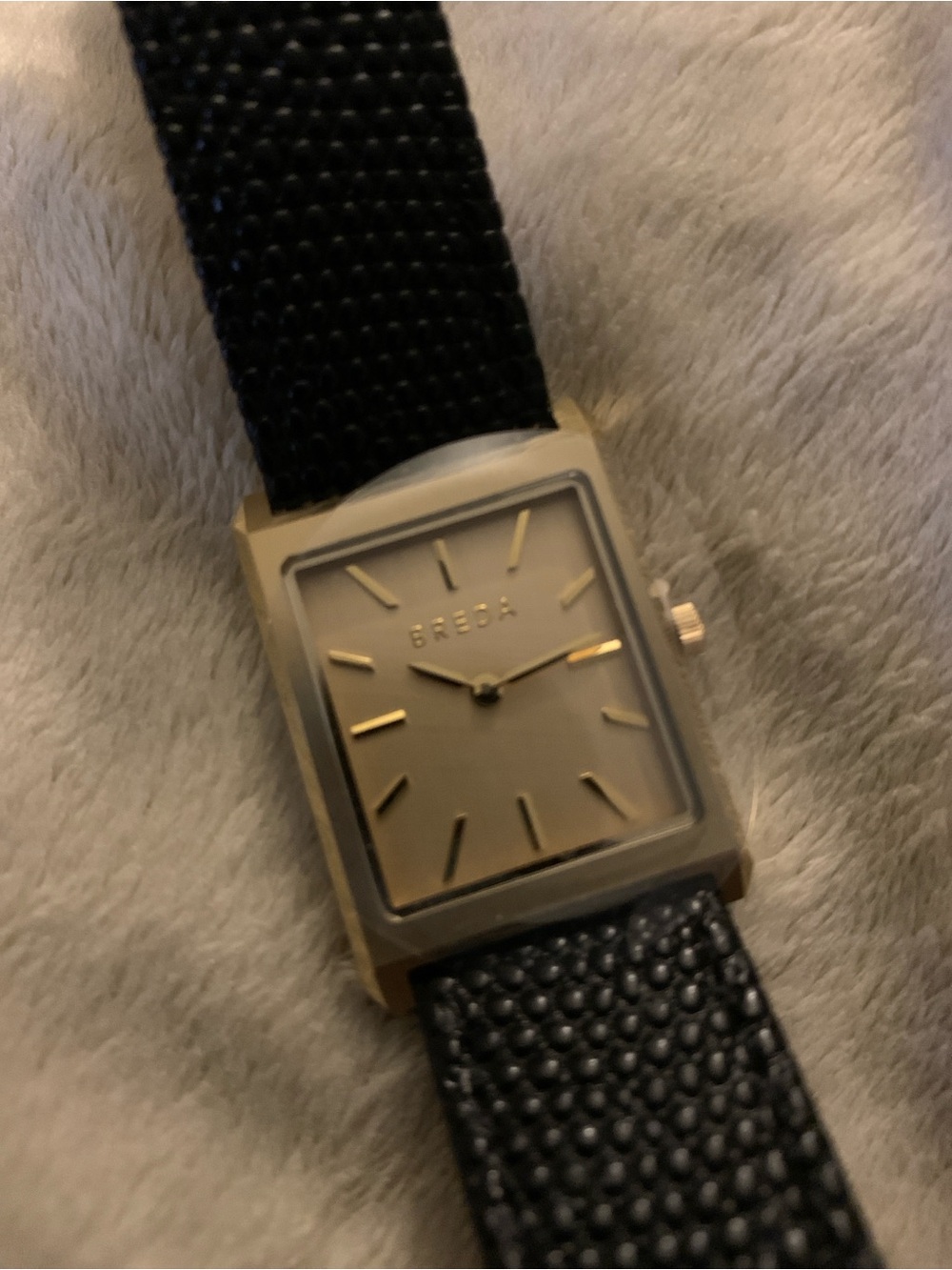 BREDA Women's Gold Square Dial Watch with Black Strap